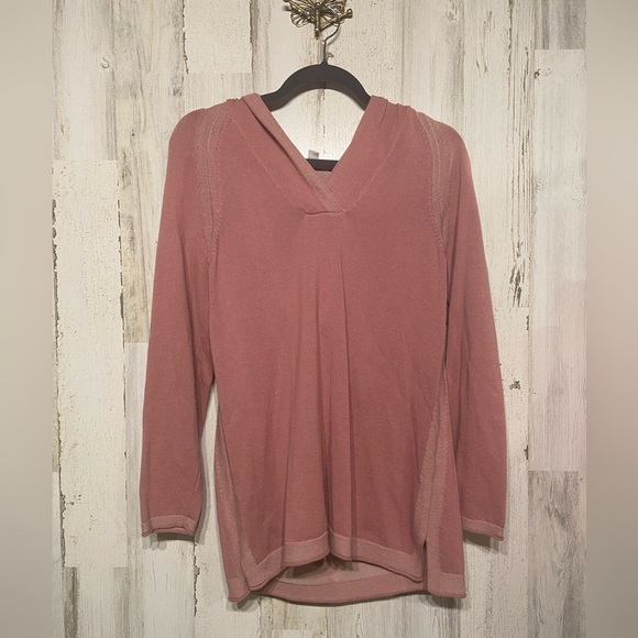 J. Jill Pink Knit Cotton V-Neck Hooded Pullover Top Small - Picture 1 of 8
